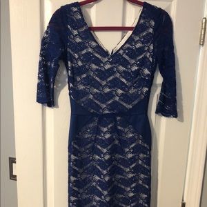Antonio Melani Blue & White Lace Dress, Size 0